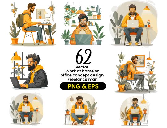 Watercolor vector art Work at home or office concept design Freelance man